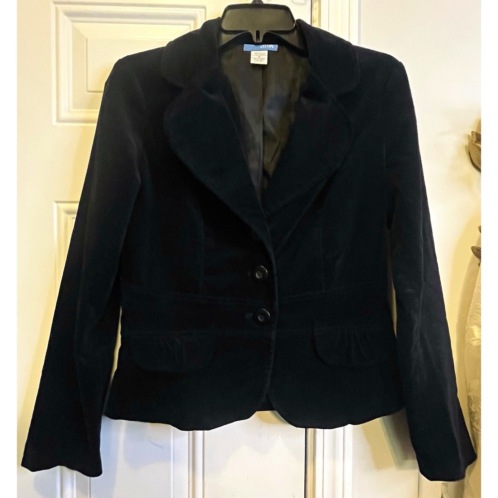 Vintage 90s Y2K dELiA*s M Black Velvet Blazer Fitted Dark Academia Whimsigoth